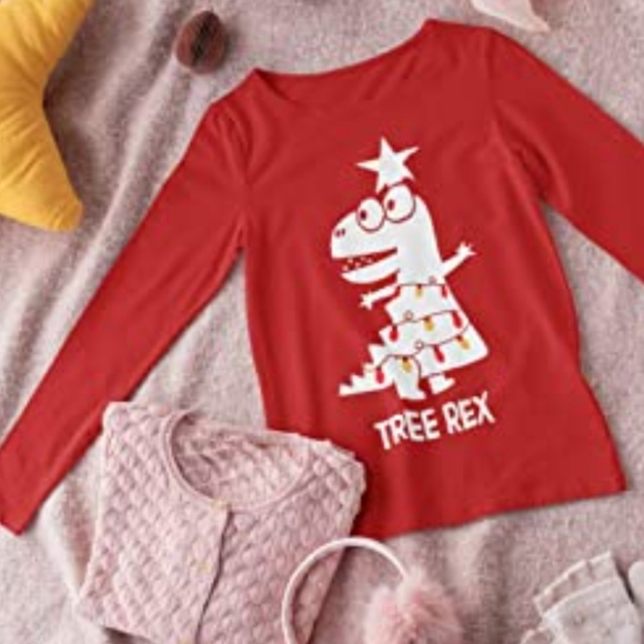 TStars Tree Rex red long sleeve t-shirt - Picture 2 of 9